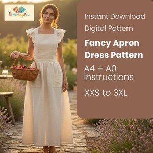 Fancy Pinafore Apron Sewing Pattern | PDF Women’s Apron with Double Pockets | Cottagecore Layering digital pattern | XXS-3XL | A4 A0 Files
