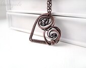 Copper Heart necklace, love gift, copper wire wrapping, rustic, romantic Valentine's day jewelry