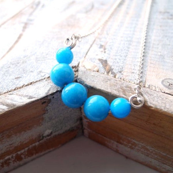 Blue Silver necklace, simple bubble necklace with aqua turquoise Jade