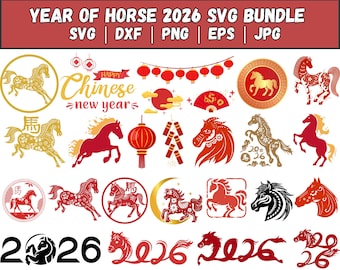 Year of the Horse 2026 SVG Bundle, Chinese New Year Clipart (digital ...
