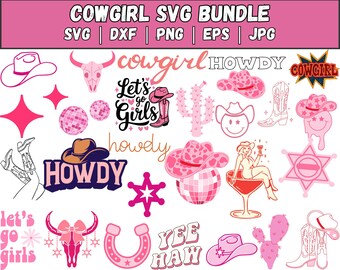 Cowgirl SVG Bundle, Boots, Hat, Disco Cowgirl (Digital Download)