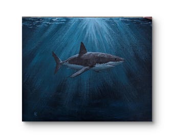 Great White Shark in the Shallows. Original ocean acrylic painting by SKE