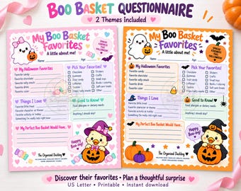Boo Basket Questionnaire Printable | 2 Halloween Themes