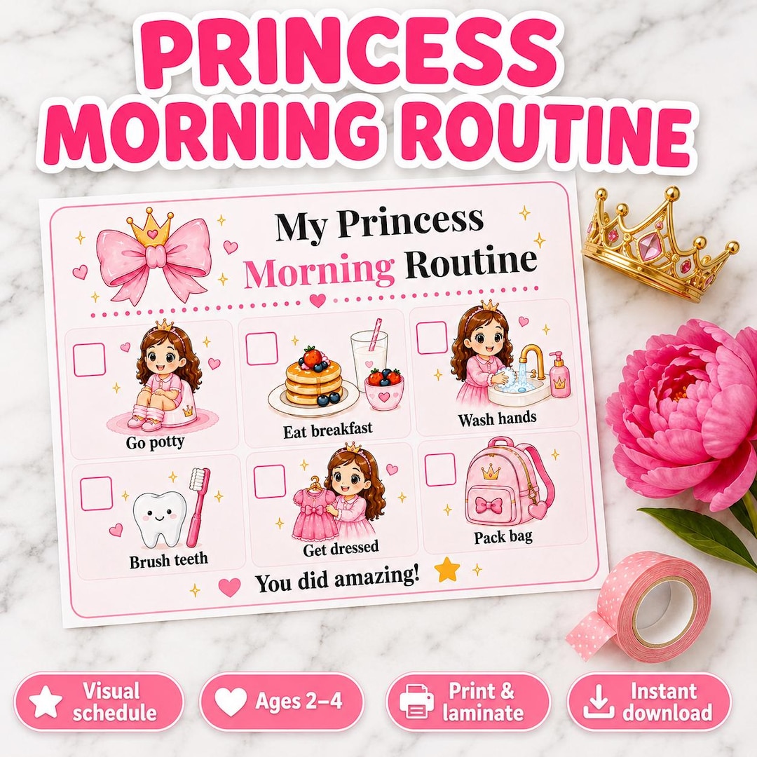 Princess Morning Routine Chart Printable, Toddler Girl Morning Routine ...