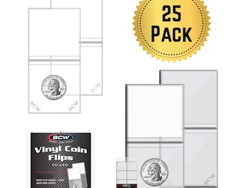 25 doorzichtige 2 x 2 vinyl muntflips met inzetstukken – dubbele houders voor centen, nikkels, dubbeltjes, kwartjes