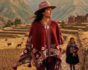 Alpaca Poncho Women – 100% Baby Alpaca Wool, Handmade Peruvian Poncho, Luxury Boho Andean Cape, Soft Warm Winter Shawl, Ethical Fashion