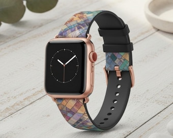 Bracelet pour montre Apple en vitrail | Bracelet en cuir végétalien à motif géométrique