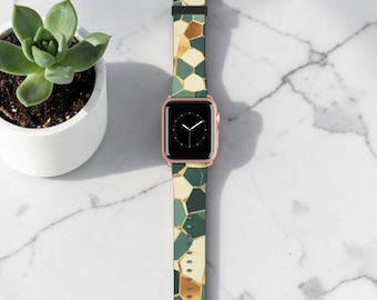 Geometric Mosaic Apple Watch Band | Abstract Boho Neutral Green Strap