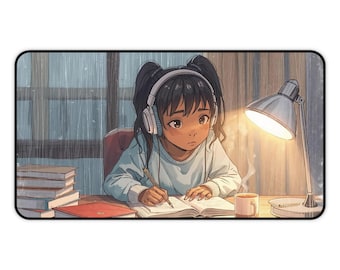 Lofi Anime Skrivbordsmatta | Mysig Studiescen XL Musmatta | Stor Skrivbordsmatta | Estetisk Gaming Skrivbordsmatta | Perfekt Gåva