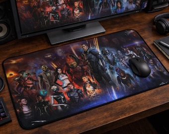Mass Effect Gaming Skrivbordsmatta | Stort Sci-Fi Gaming Skrivbordsmatta | Sci-Fi Karaktärskollage Skrivbordsmatta | Stort Skrivbordsmatta | Gamer Skrivbordstillbehör