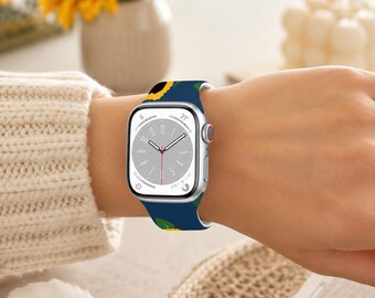 Sunflower Apple Watch Band | Silicone Sport Strap | Floral Yellow iWatch Band | Boho Summer Gift for Her 38-44mm