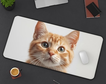 Kawaii katt skrivbordsmatta, XL gamingmusmatta, estetisk kattunge kontorsinredning, rolig djurälskare present, halkfritt laptoptillbehör