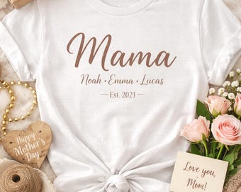 Comfort Colors® Personalized Mama Shirt | Custom Kids Names T-Shirt | 1717 Garment- Dyed Mom Tee | Mothers Day Gift for Mom
