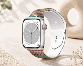 Aztec Southwestern Apple Watch Band | Silicone Sport Strap | Boho Tribal Western iWatch Band | Gift for Him Her 38-44mm