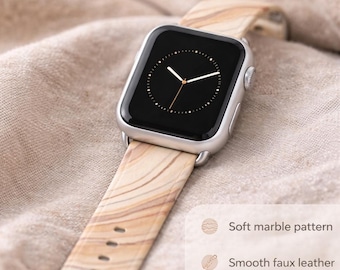 Apple Watch-armband i sand- och krämfärgat marmor | Neutralt minimalistiskt läderarmband i konstläder | Jordnära estetik | Present till henne | Serie 1-9, SE, Ultra