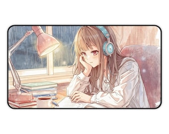 Lofi Anime-musmatta | Mysig studieflicka-musmatta | Förlängd XL-musmatta | Stor skrivbordsunderlägg | Estetisk spelskrivbordsmatta | Söt rumsinredning