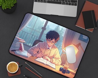 Lofi Anime skrivbordsmatta | Mysig musmatta för studier | Förlängd XL-musmatta | Stor skrivbordsmatta | Estetisk spelskrivbordsmatta | Perfekt present