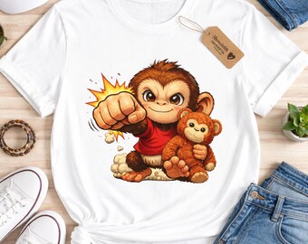 Punch Baby Monkey T-shirt | Baby Monkey Story T-shirt | Söt Apa T-shirt | Djurälskare Gåva | Söt Mysig Mamma T-shirt