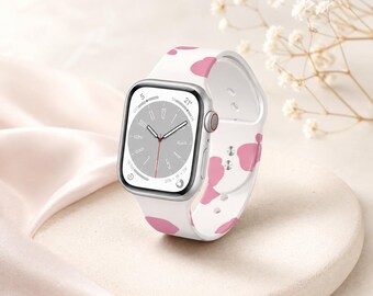 Pink Cow Print Apple Watch Band | Silicone Sport Strap | Cute Cow Spots iWatch Band | Trendy Gift for Her 38-44mm