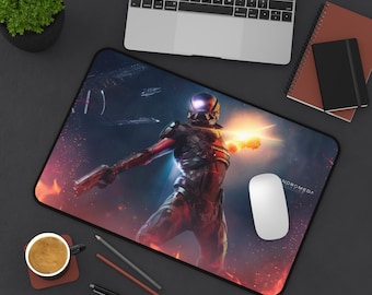Mass Effect Gaming-skrivbordsmatta | Sci-fi Space Soldier-musmatta, stor | Sci-fi Space-skrivbordsmatta | Stor skrivbordsunderlägg | Tillbehör till gamerskrivbord