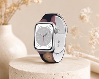 Dark Floral Apple Watch Band | Vintage Moody Peony Silicone Strap | Boho Cottagecore iWatch Band | Gift for Her 38-44mm