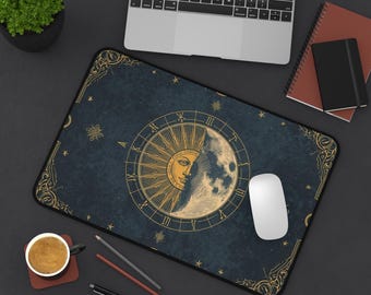 Sun and Moon Mousepad, Tarot Card Desk Mat, Celestial Gaming Mouse Pad, Witchy Office Decor, Dark Academia XL Desk Pad, Astrology Gift