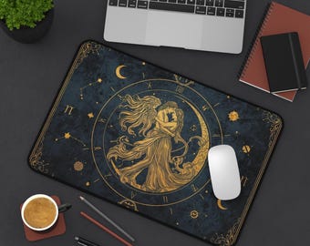 Sun and Moon Mousepad, Tarot Card Desk Mat, Celestial Gaming Mouse Pad, Witchy Office Decor, Astrology Gift, Dark Academia XL Desk Pad