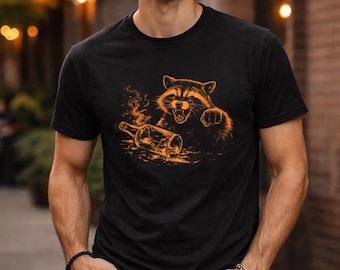 T-shirt med vintage-motiv och ilsken tvättbjörn | Streetwear unisex djurtröja