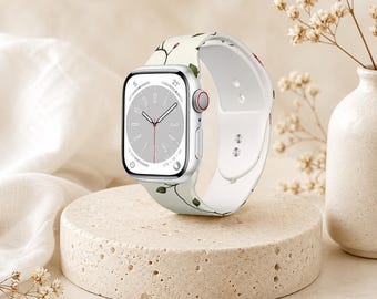 Cherry Blossom Floral Apple Watch Band | Silicone Sport Strap | Pink Flower Vine iWatch Band | Cute Gift for Her 38-44mm