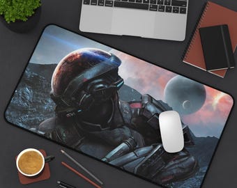 Mass Effect Gaming-skrivbordsmatta | Stort Sci-Fi-spelskrivbord | Astronaut-spelmusmatta | Stort skrivbord | Tillbehör till gamerskrivbord