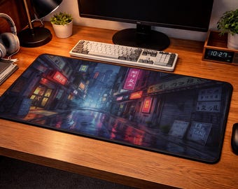 Neon City musmatta | Cyberpunk Anime skrivbordsmatta | Förlängd XL-musmatta | Stor skrivbordsmatta | Futuristisk skrivbordsmatta | Speldekor