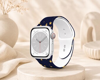 Celestial Apple Watch Band | Silicone Sport Strap | Moon & Stars iWatch Band | Boho Mystic Gift for Her 38-44mm