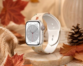 Fall Leaves Apple Watch Band | Silicone Sport Strap | Autumn Botanical iWatch Band | Cozy Boho Gift for Her 38-44mm