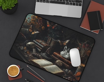Dark Academia Desk Mat, Butterfly Mouse Pad, Vintage Books & Crystal Gaming Mat, Whimsigoth Office Decor, Botanical XL Mousepad, Writer Gift