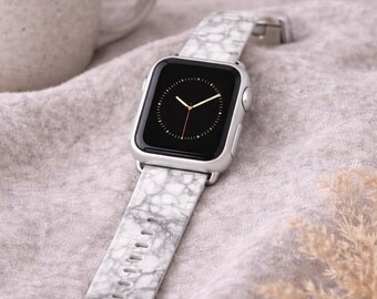 Marmorerat Apple Watch-armband | Minimalistiskt läderarmband i konstläder | Neutralt estetiskt armband | Present till henne | Serie 1-9, SE, Ultra