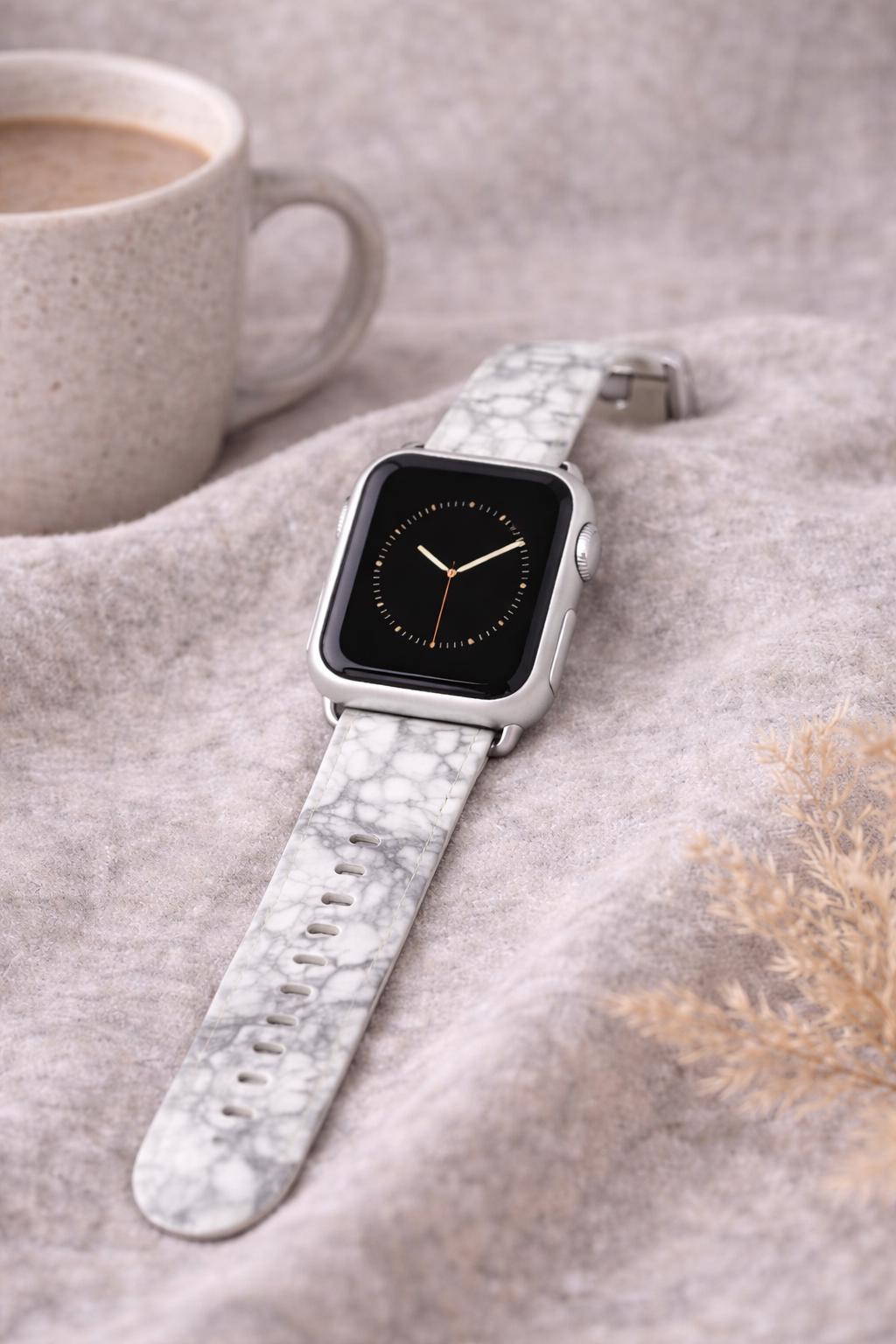 Marble Apple Watch Band Minimalist Faux Leather Strap Neutral Aesthetic Band Gift for Her Series 1-9, SE, Ultra
