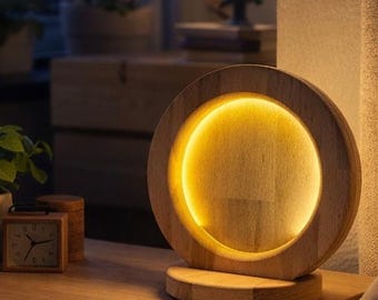 Personalized wooden table lamp made of beech wood – LED touch bedside lamp – gift for weddings, birthdays, births