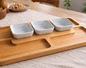 Ash dip tray – solid wood serving tray with bowls, snack & tapas board, handmade
