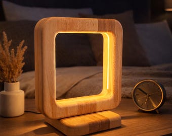 Designer LED table lamp made of solid beech wood - touch control, dimmable