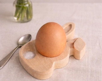 Wooden Easter Egg Cup with Salt Indentation – Easter Egg Cup with Salt Indentation – Breakfast Egg Holder – Easter Table Decoration – Easter Gift