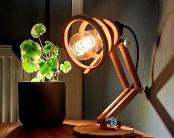 Handmade desk lamp made of beech wood