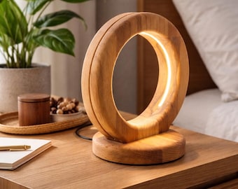 Designer LED table lamp made of solid beech wood - touch control, dimmable
