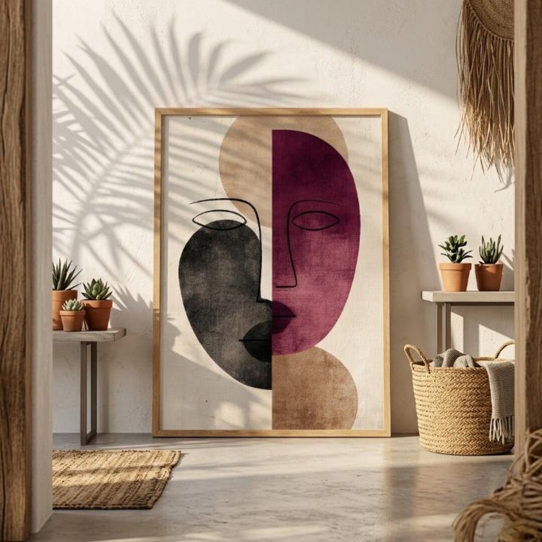 Modern Abstract Face Wall Art, Cubist Divided Portrait Print, Poster ...