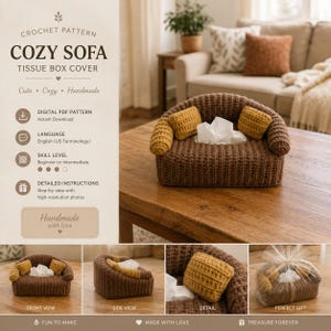Crochet Sofa Tissue Box Cover Pattern | Couch Tissue Box Holder PDF | Cute Amigurumi Living Room Decor | Easy Crochet PDF Tutorial