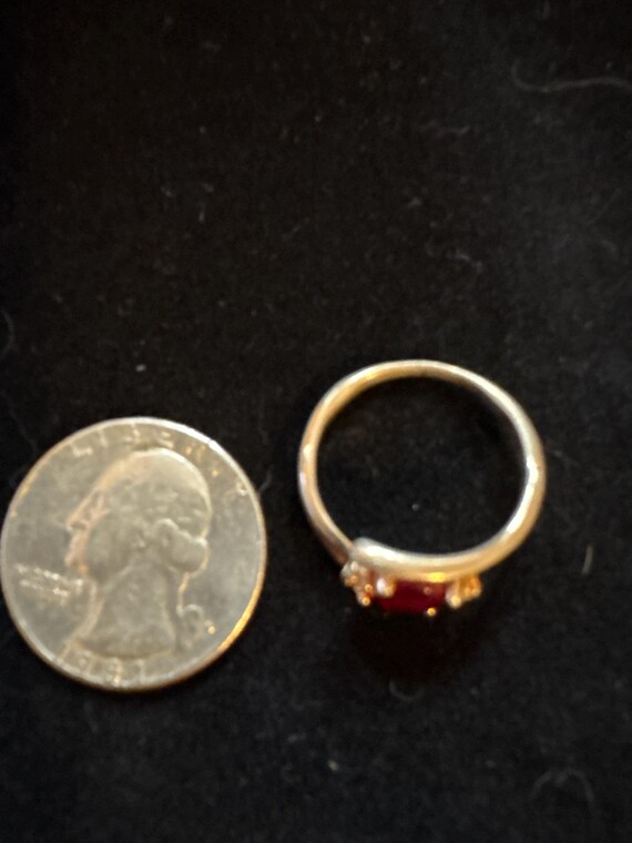 Gold Tone Lab-Created Ruby Ring with Rhinestone A… - image 2