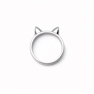 Anel minimalista com orelhas de gato, joia animal, estilo anel em prata de lei.