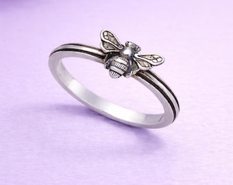 Bienenring aus Sterling Silber - Minimalistische Natur inspirierte Honigbienenband
