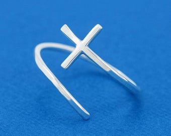 SOR00006_1_1200x1200.jpg?v=  NEW Solid Unisex 925 Sterling Silver? Cross Ring, Adjustable main image 1