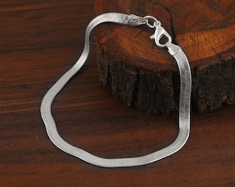 Bracciale a spina di pesce in argento sterling 925 per donna, bracciale a catena piatta a serpente, gioielli in argento minimal, regalo per lei