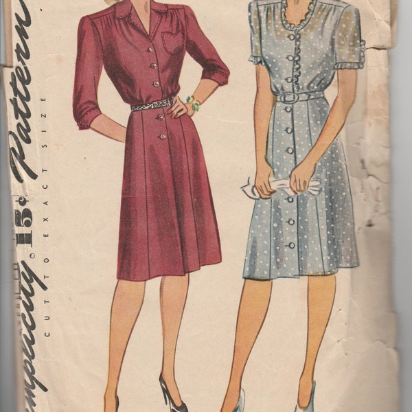 1940's Sewing Pattern Simplicity 1042 button front dress size 20 bust 38